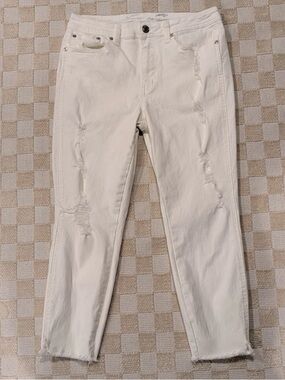 Seven7 White Distressed High Rise Ankle Skinny Cropped Jeans Size 12